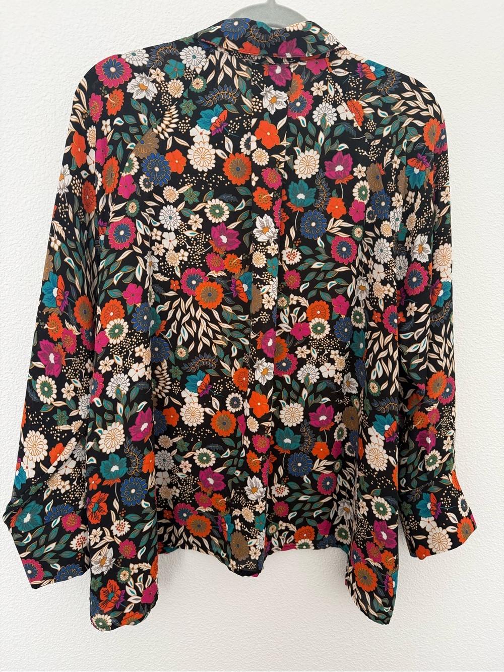 Chenault Floral Print Long Sleeve Button Front Blouse Top Black Colorful XL - Picture 4 of 14